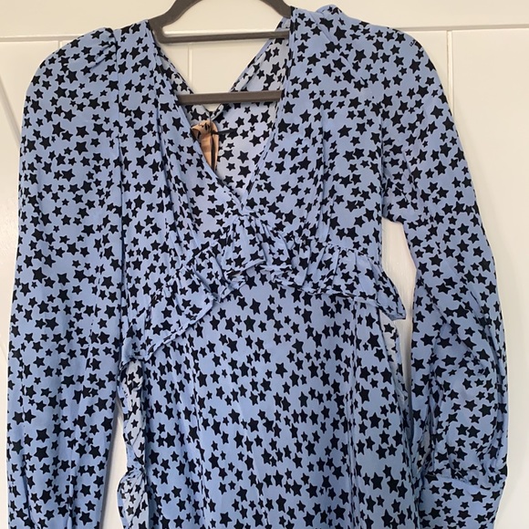 ⭐️No. 21 Star-Print Ruffle Silk Short Dress - Picture 5 of 10